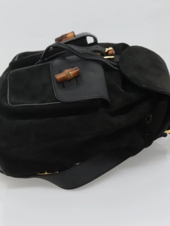 GUCCI Bamboo Backpack Suede Black Gold main image 11